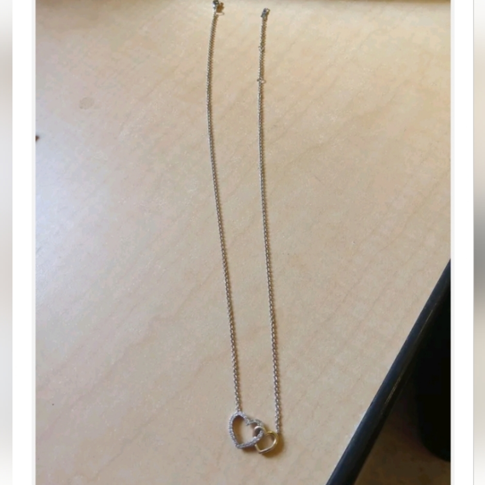 Diamond Double Heart Necklace 1/6 ct tw round cut Sterling Silver 10K YellowGold